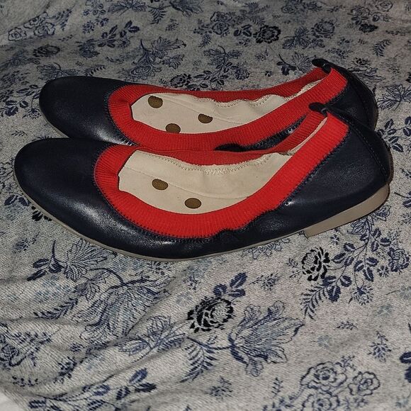 Boden Rounded Toe Hettie Ballet Scrunch Flats • Navy / Red • Size 7.5 (38 1/2) - Picture 4 of 7